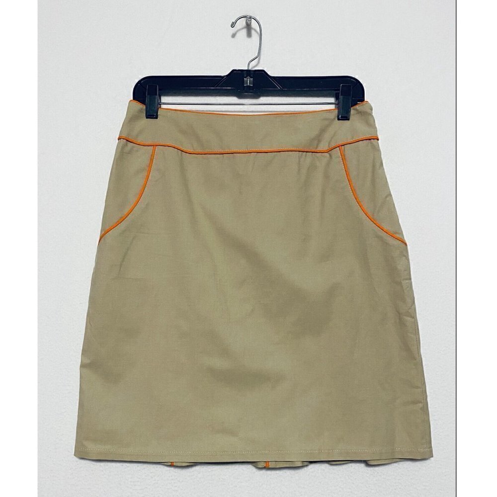 Boston Proper Womens Size 6 Khaki Pencil Mini Skirt Orange Piping Lightweight